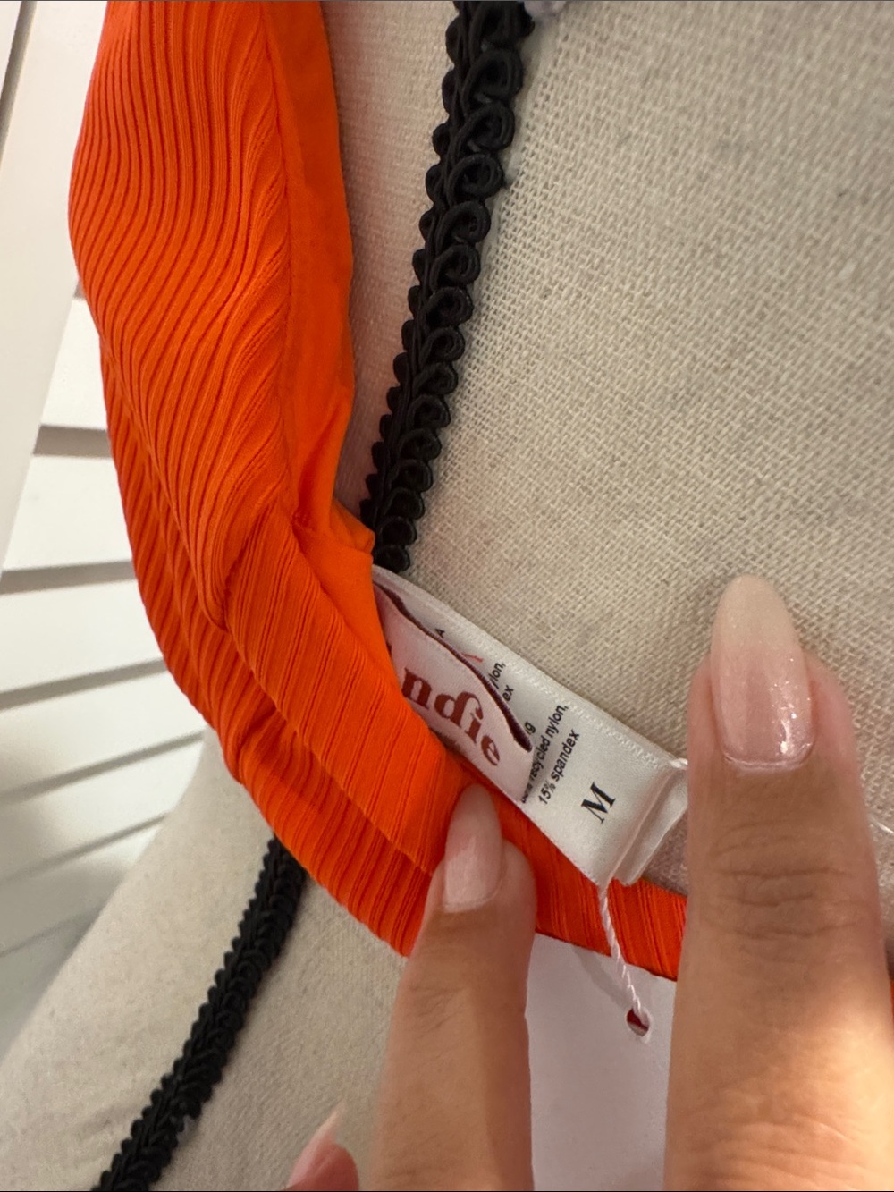 Angie Orange Ribbed Plunge Bikini Top - Picture 5 of 9
